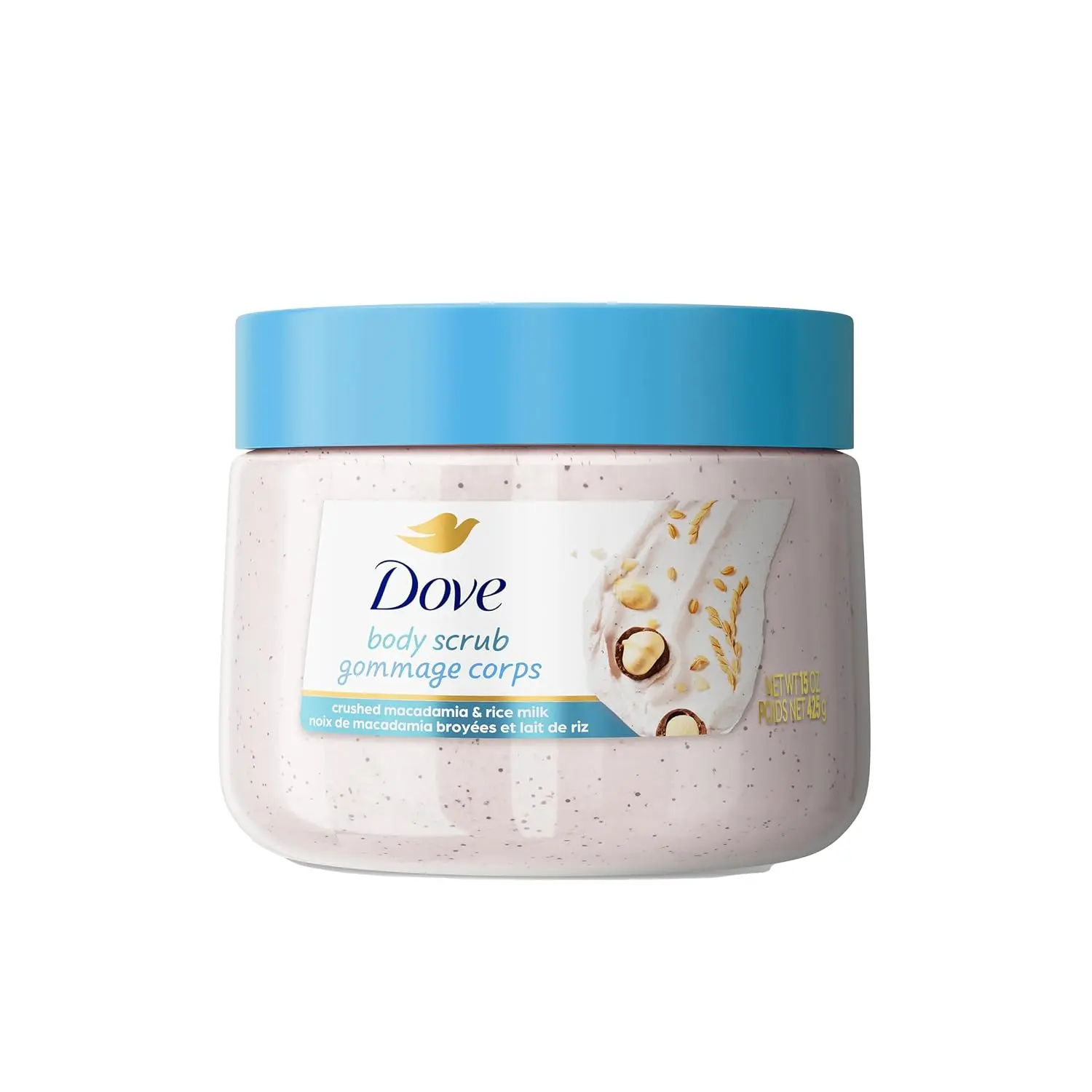 Macadamia & Rice Milk Body Scrub, 15 oz - Soothing Moisturizing Body Care Exfoliant for Silky, Soft, Smooth, Radiant Skin, Sugar
