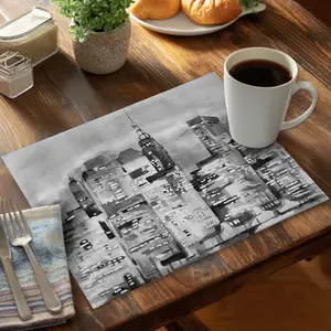 360 stand Stylish Watercolor Cityscape Building Placemat - 14x18 in. Kitchen & Tableware, Cityscape Art, Urban Look for Home Decor, Includes Coasters, Coasters Home Decor, Coasters For Drinks