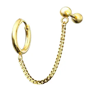 Gold PVD Linked Hinged Hoop Ring & Cartilage Barbell