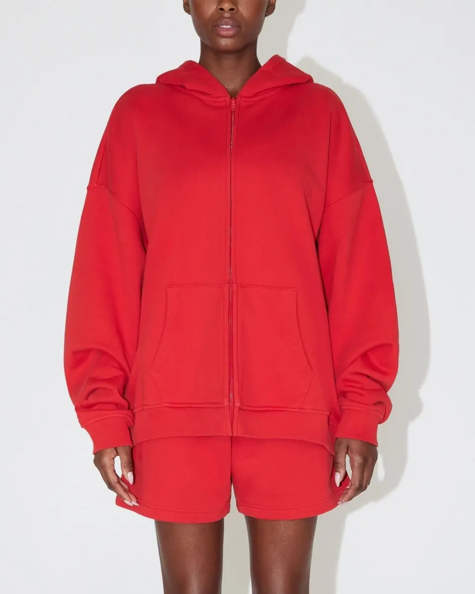 Fleece Oversized Zip Hoodie | Red