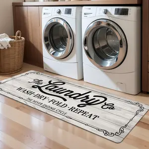 Laundry Room Rug Runner Waterproof Rubber Laundry Mat Non Slip Kitchen Mats for Floor Washable Floor Mat Runner Rug for Farmhouse Mudroom Washroom Bathroom Decor