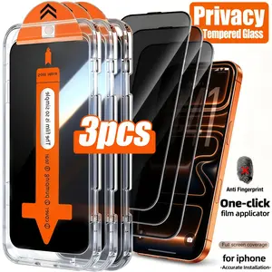 3-Pack Privacy Tempered Glass Screen Protectors, Auto-Aligned Installation Kit, Compatible with iPhone Models, Anti-Fingerprint, Shockproof, Scratch-Resistant Protection