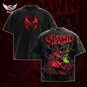 Spawn Al Simmons Image Comics T-shirt Front Logo Back Action Design Vintage Washed Graphic Tee Casual Comfort Cotton Fabric Fit Top Men's and Women's Clothing for Anti-Hero Fans Birthday Gift for Spawn Lovers Tank Top Sweater Hoodie