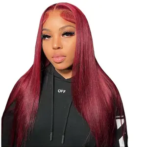FABA 7x5 Glueless Wigs 99J Burgundy Straight Lace Front Wig Human Hair  Lace Front Wigs 180% Density Air Wigs 7x5 Straight Lace Frontal Wigs For Women Wet and Wavy Ready to Wear Lace Frontal Wigs 30inch #outdoorfun