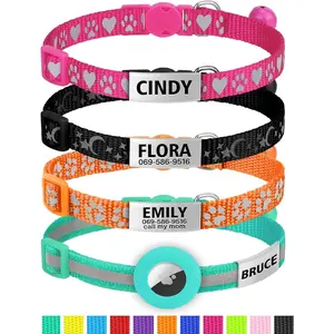 Cat Collar with Name Tag, Personalized Reflective Cat Collar Breakaway, Pet Collar with Silent Slide On ID Tags for Boy and Girl Kitten/Cat