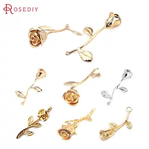 18K Gold Color Brass Rose Flower Charms Pendants  Diy Jewelry Making Necklace Earrings Accessories for Women