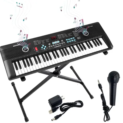 61 Key Digital Music Piano Keyboard Electronic Musical Instrument With Mic and Keyboard Stand for Beginners Xmas Gift Toy
