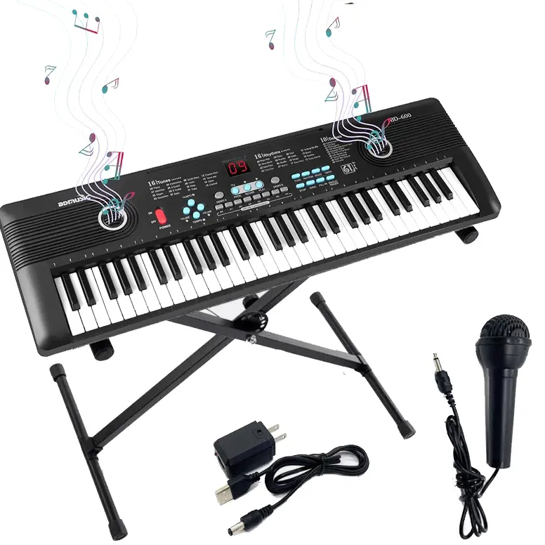 61 Key Digital Music Piano Keyboard Electronic Musical Instrument With Mic and Keyboard Stand for Beginners Xmas Gift Toy