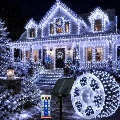 800 LED Energy Efficient Adjustable Solar Cool White String Lights, 334.6FT Waterproof Outdoor Fairy Lights with Remote, for Patio Decor, Fence & Porch Wrap