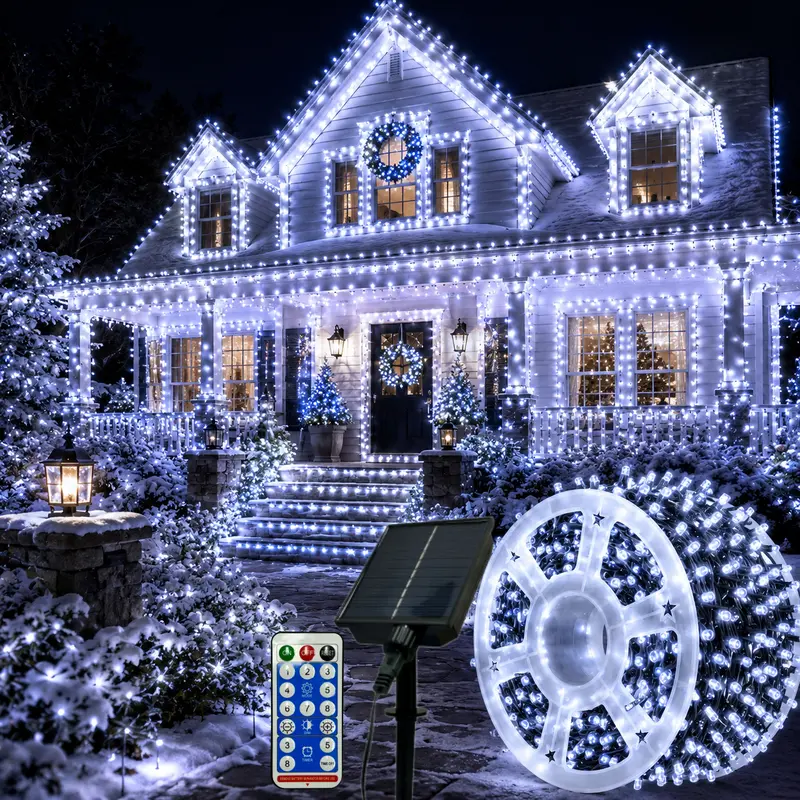 800 LED Energy Efficient Adjustable Solar Cool White String Lights, 334.6FT Waterproof Outdoor Fairy Lights with Remote, for Patio Decor, Fence & Porch Wrap