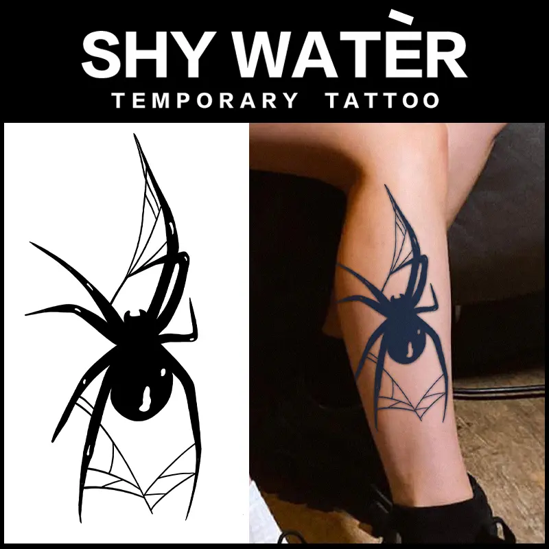 Black Widow Spider Cobweb Leg Calf Temporary Tattoo Stickers - 2 Sheets Semi-Permanent Waterproof Realistic Fake Tattoos, Single Item for Men Women, All Skin Types Ideal for Swimming, Party, Leg Calf Thigh