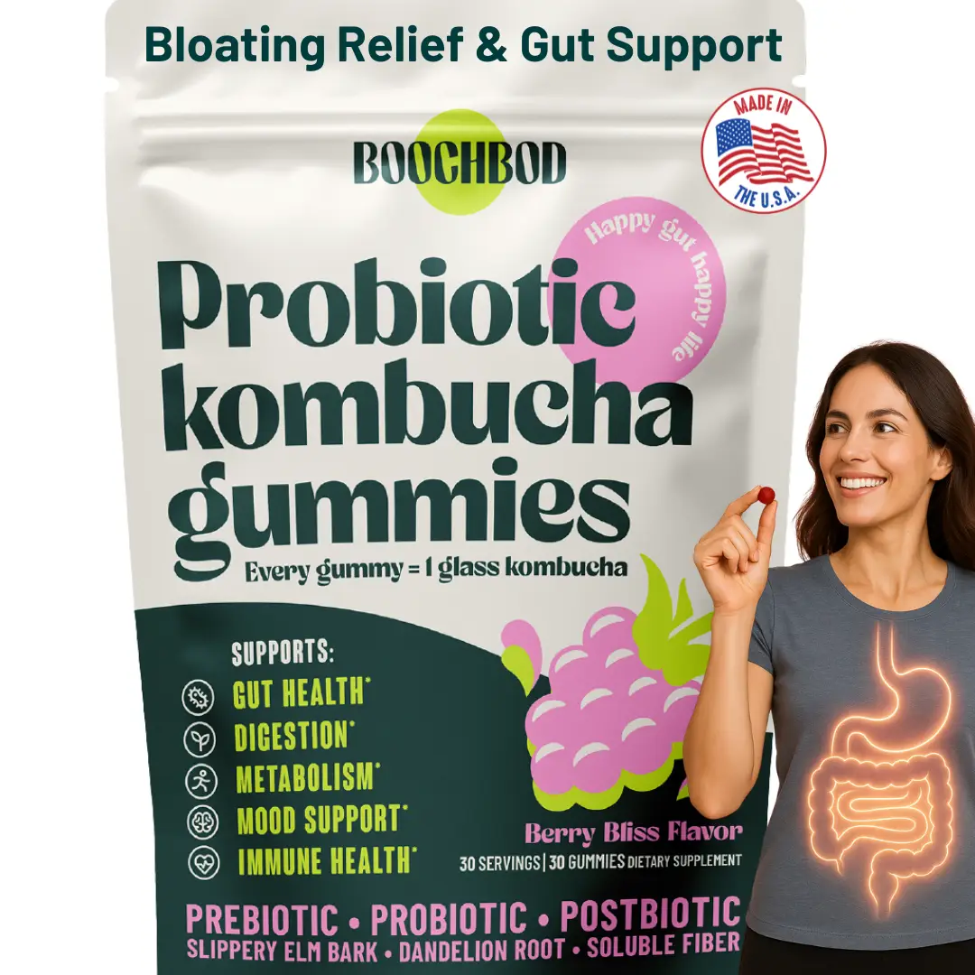 BoochBod Probiotic Kombucha Gummies – Bloating Relief, Gut Health, Digestion, &...