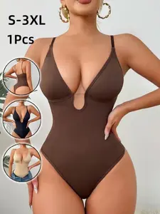 Women's Lightweight Shapewear Deep V Thong Bodysuit, Seamless Invisible Contouring Underwear, Tummy Control Butt Lifting, All-Season Comfort