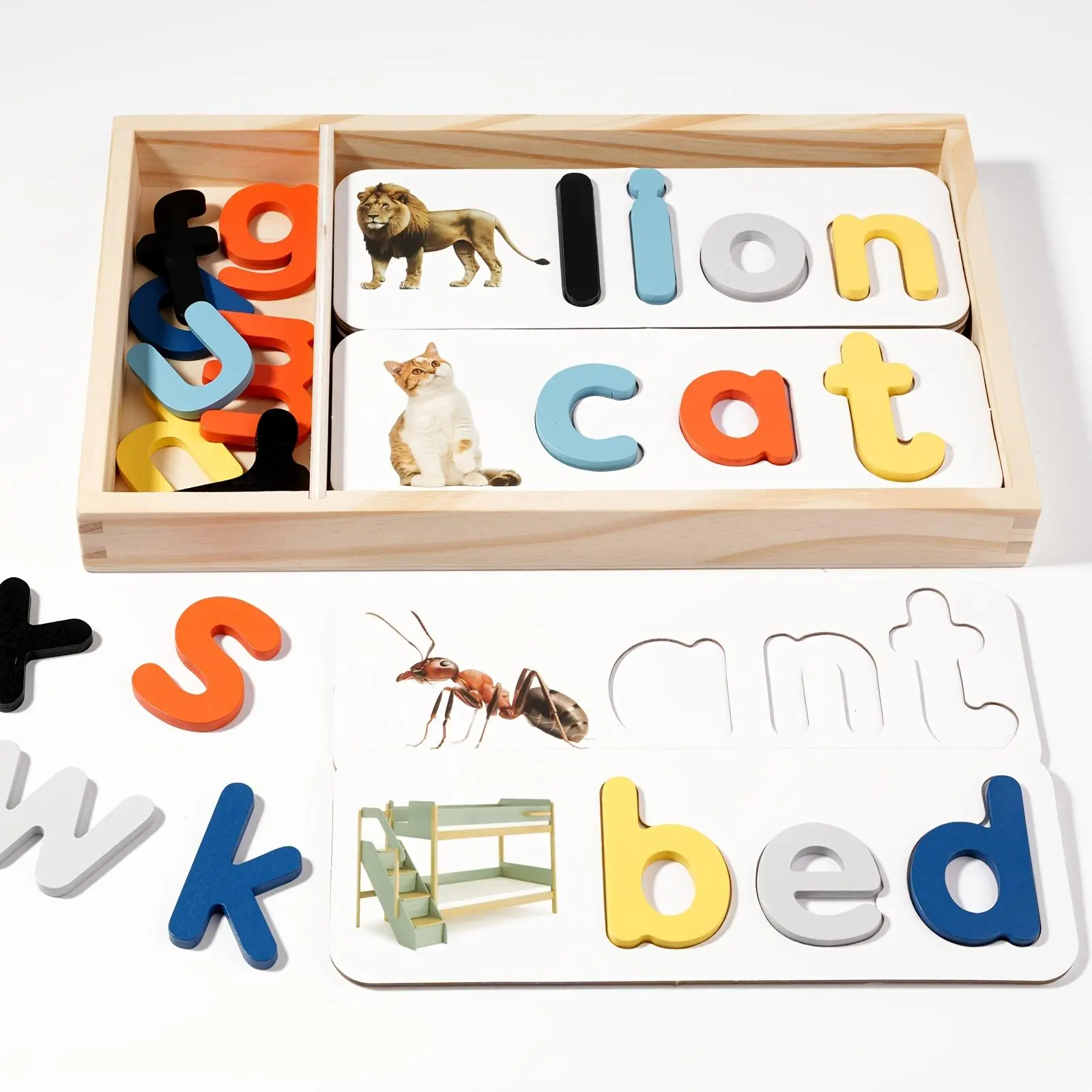 Wooden Alphabet Puzzle Game, Spelling Learning Set. Learn Spelling and Reading Through Fun Picture Flashcards. Interactive Word Puzzles Develop Spelling Skills. Fun Learning Toy, Suitable as a Birthday Gift or Holiday Gift for Boys and Girls