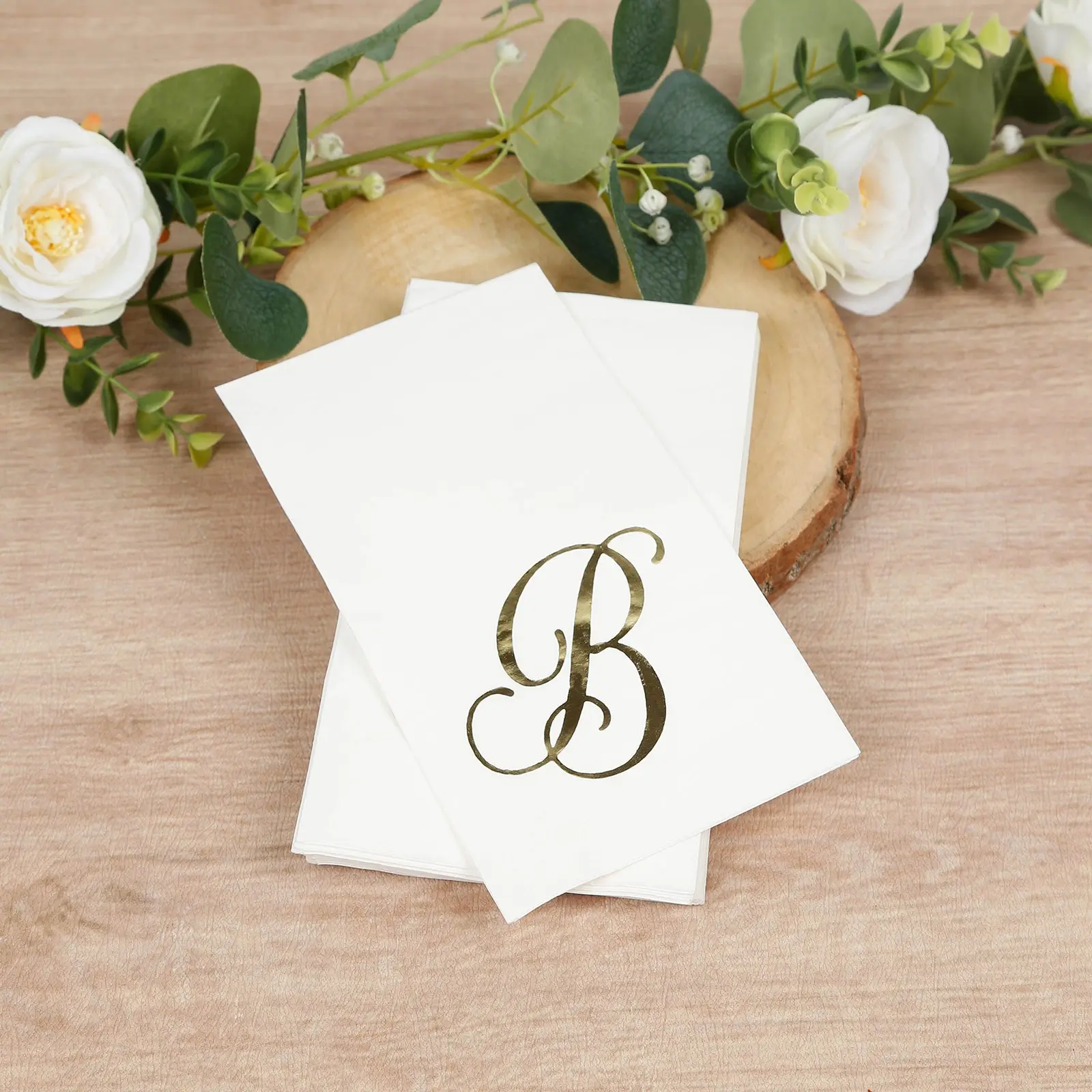 Decorative Paper Napkins, 100-Pack Disposable White Dinner Napkins with Gold Foil Monogram "B" - 8x4 in Folded, Festive & Party Disposable Tableware