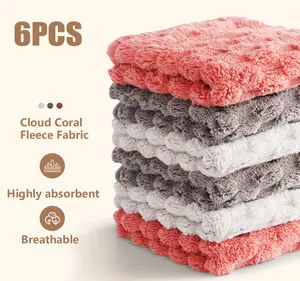 6 PCS Ultra-Soft Thick Kitchen Cloths Highly Absorbent Dishwashing Rags Easy-to-Clean Essentials for Grease Stain Removal Home Decor