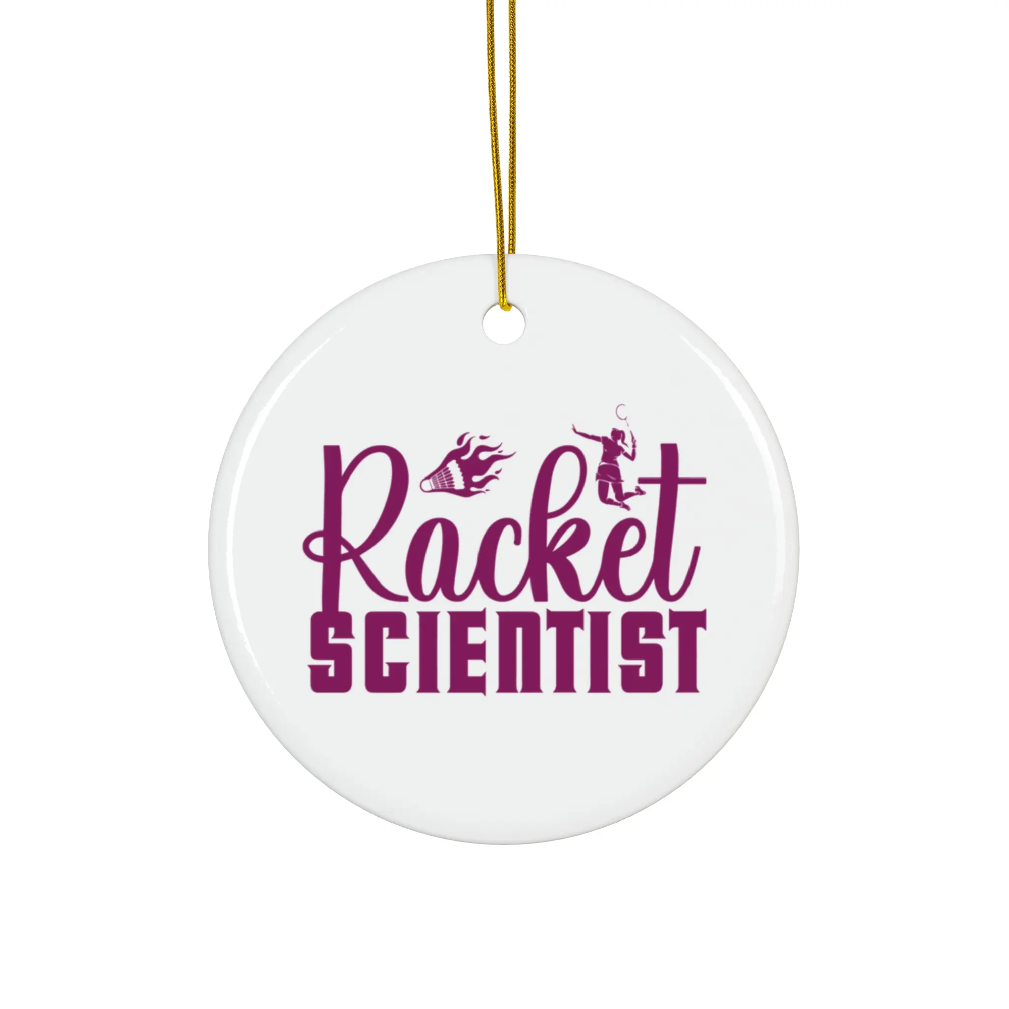 RACKET SCIENTIST ORNAMENT, CHRISTMAS DECORATIONS, 3 INCHES CIRCLE ORNAMENT, CERAMIC ORNAMENT