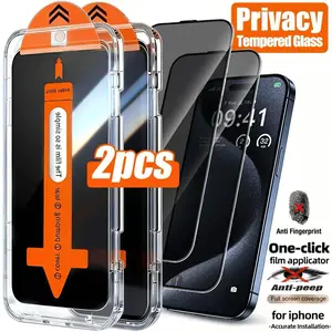 2pcs Privacy Screen Protector,Compatible iPhone 17 Air/17 Pro Max/17 Pro/17/16E/16/15/14/Pro/Pro Max/Plus/13/12/Mini/11/XR/X/XS/XS MAX/7/8/SE,One-Click Dust-Free Film Applicator,Anti-Spy,9H Hardness,Anti-Fingerprints,Dynamic Island Compatible