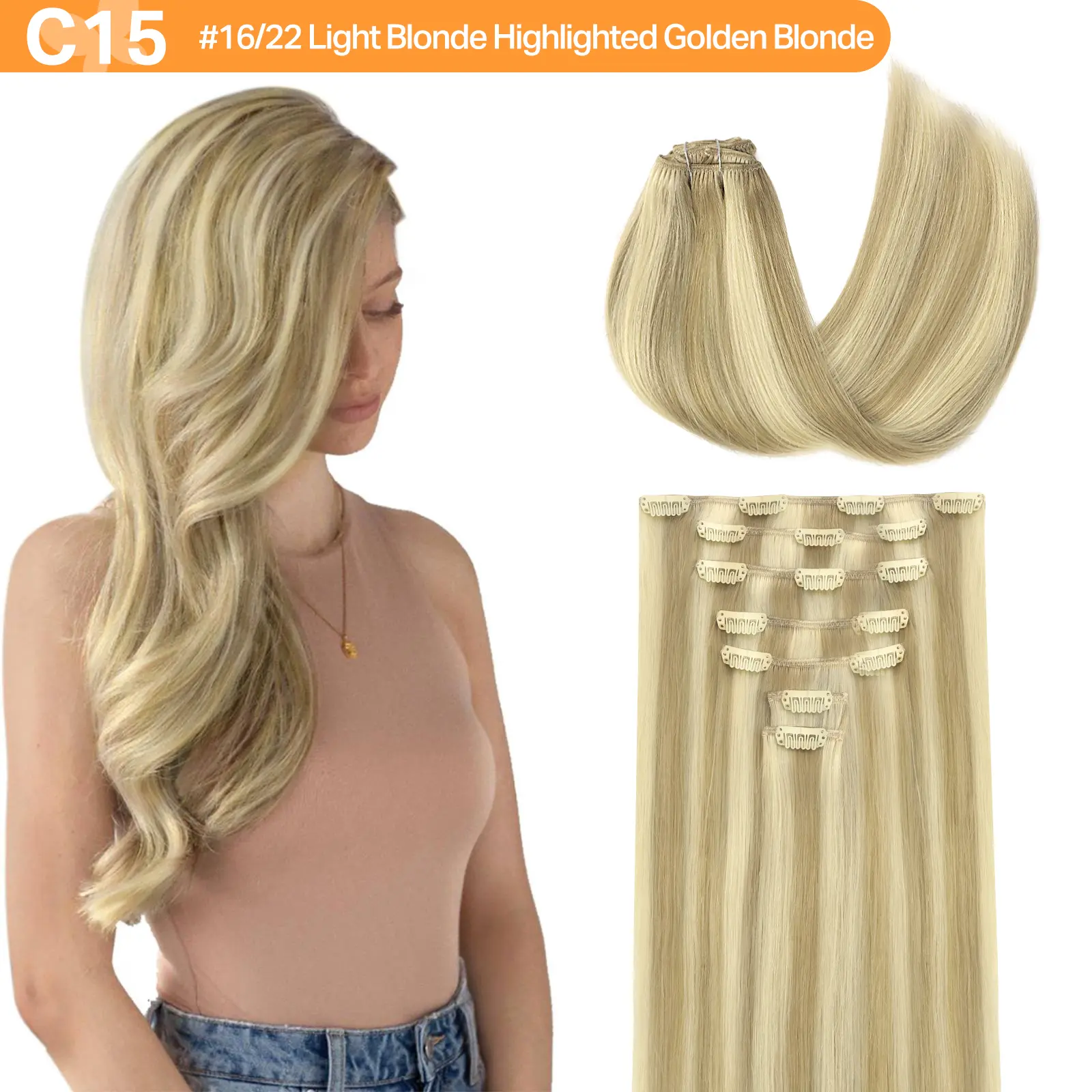 #P16/22	Light Blonde Highlighted Golden Blonde