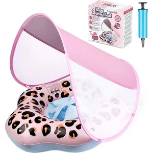 Baby Pool Float, Leopard Toddler Pool Float Baby Float with Canopy, Infant Pool Floats for Kids 6-36 Months(18-33 lbs)