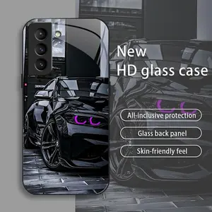 Black Racing drop-resistant glass phone case suitable for [Galaxy S21 5g] protective film full cover protective glass back panel skin-friendly feel 995