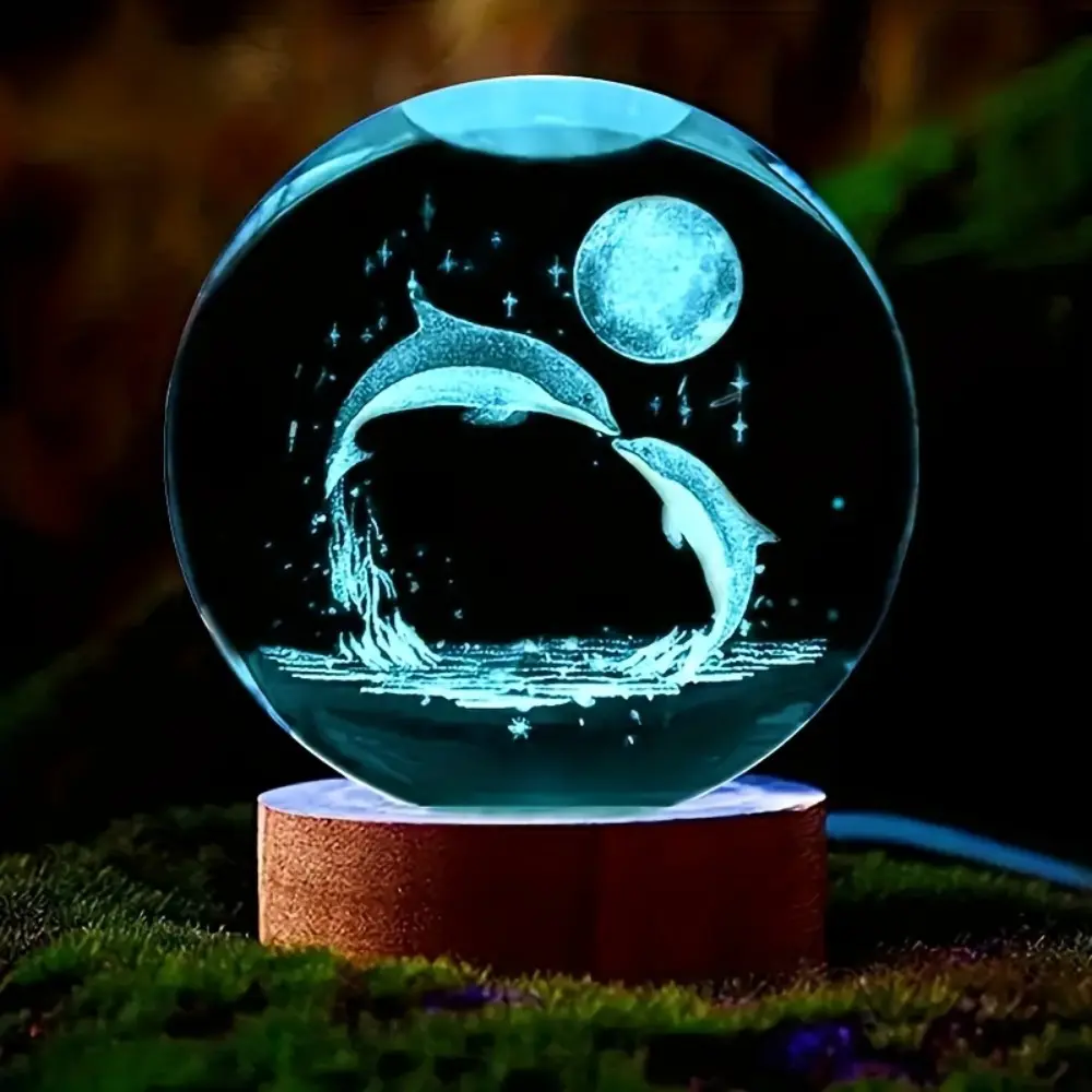 1pc 3D Color Changing Crystal Ball Night Light - USB Powered Indoor Lighting, Ideal Gift for Family, Perfect for Living Room & Bedroom Decor