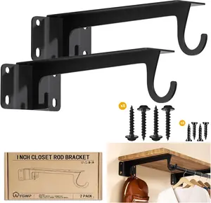 Closet Rod Support Bracket  Heavy Duty Closet Shelf Brackets Supports 200lbs,Sturdy Closet Shelves Wall Mounted for DIY Home and Closet Decor Black 2pack