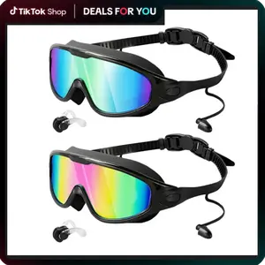 Swim Goggles 2 Pack, Wide View Anti Fog & UV, Best Swimming Goggles for Adults with Comfort and Fit, No Leaking Water Goggles, Diving Goggles with Hydrodynamic Design & Micro-Fin Technology, Anti Turbulence Pool Goggles for Men Women Youth