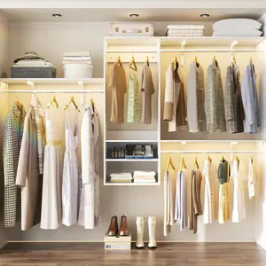 8FT Hanging Closet System, 96 Inch Closet Organizer System with Hanging Rod, Walk-In Mounted Closet System, Built-In Clothes Garment Rack with 3 Shelving Towers