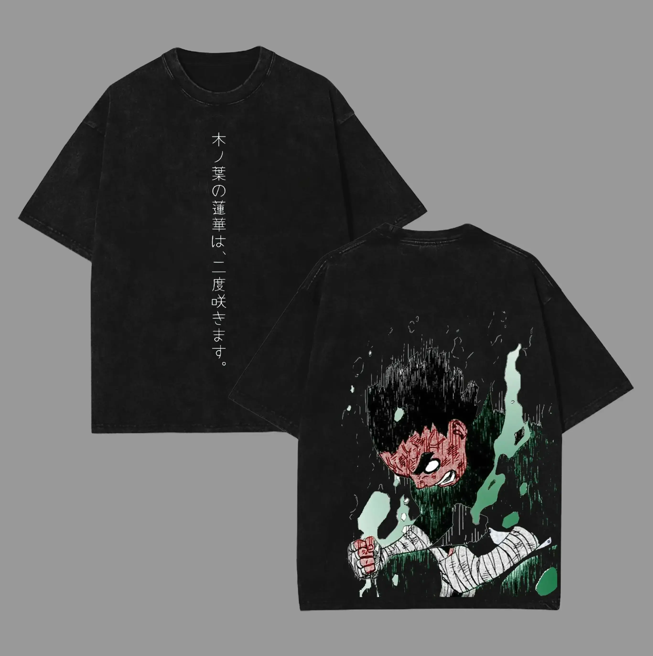 Rock Lee - Naruto Anime Double Printed Vintage Washed Tee Unisex Oversize Anime Manga Washed Heavyweight Cotton T-shirt, Gift For Anime Fan, Anime Lover, Clothes Classic Tops