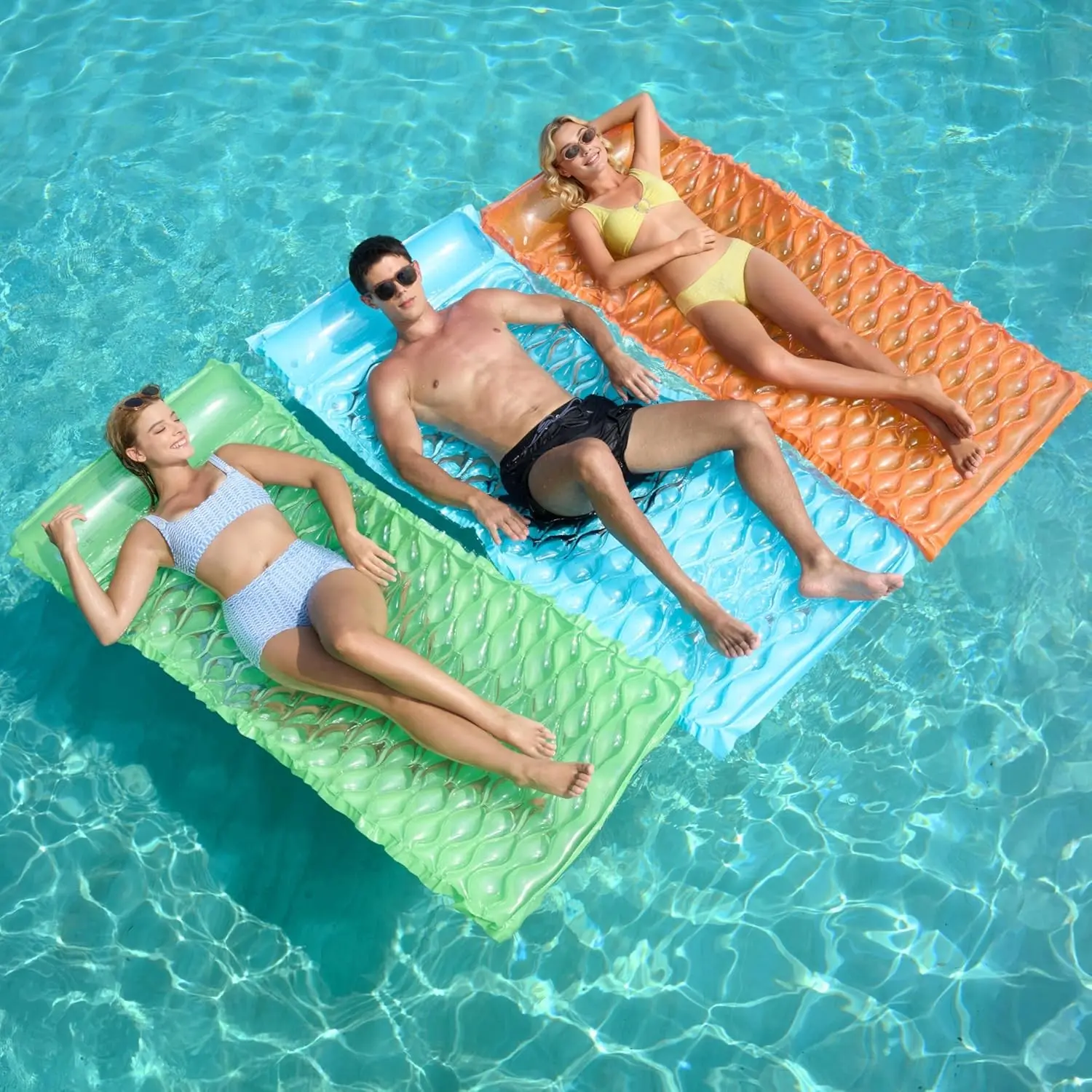 3 Pack Inflatable Pool Mat Swimming Pool Mattress Float Lounge with Headrest, Pool Float Air Mat for Adults 64x32 inchGift.