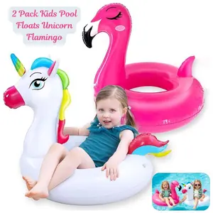 2 Pack Kids Pool Floats Unicorn Flamingo, Inflatable Swim Rings for Toddlers 2-5, Summer Beach Pool Party Floaties, Water Toys Gift, Perfect for Summer