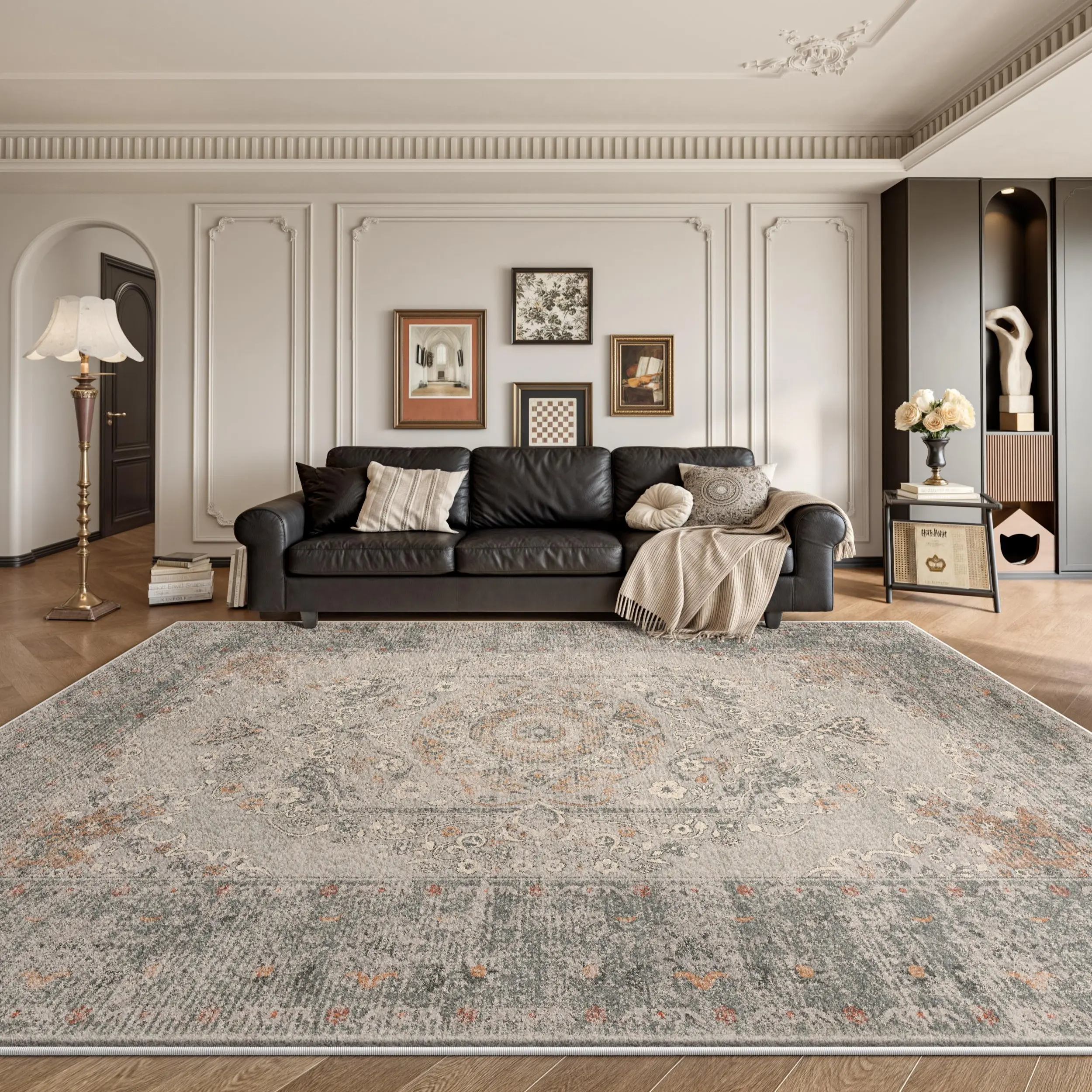 RUGIXE Faux Cashmere Washable Neutral Boho Area Rug 5x7 6x9 8x10, Heavyweight Soft Low Pile TPR Non Slip Rug, Foldable Durable Vintage Farmhouse Carpet for Living Room Bedroom Entryway