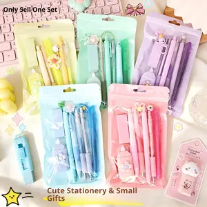 1 set of 8-piece cute and simple stationery set for girls, a must-have for classroom learning and office supplies, desk supplies set, for students to start school. Available in 5 colors, suitable for classroom rewards and holiday gifts