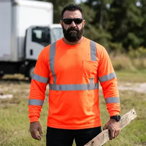 High Visibility Safety Long Sleeve T-Shirt – Reflective Workwear with Front Pocket
