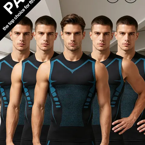 Men's 5 Pack Compression Sleeveless Tank Tops, Breathable Quick Dry Athletic Workout Vests, High Stretch Base Layer Shirts for Gym Running Training Sports