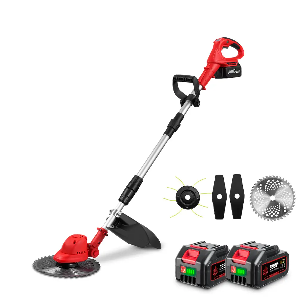 ONEVAN 10" Cordless Weed Wacker Electric Grass Trimmer Brushless Cutter Weed Cutter Lawn Trimmer With 2 x 3.0Ah Battery, 3 Types Cutting Blade, Length