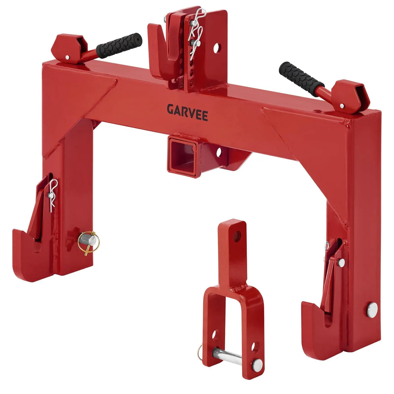 3-Point Quick Hitch with 2" Receiver & Versatile Top Adapter – Category 1 Compatible, No Bushing Needed, 3000 Lbs Lift Capacity, 5-Level Adjustable Bolt & Reinforced Rib Design for Tractors,Red