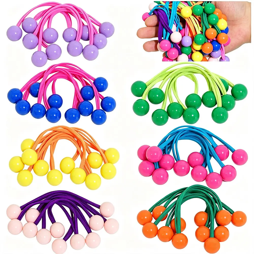 [Double Ball Hair Ties] 42pcs Double Balls Hair Ties - Colorful Clear Assorted Ball Bubble Ponytail Holders - Elastic Hair Accessories for Women