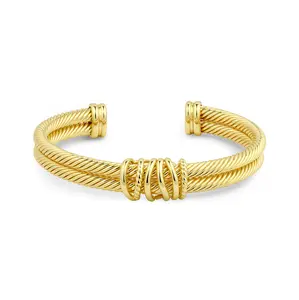 Aprilery Twisted Cable Wrap Bangle – Radiant Tone Open Cuff Bracelet with Sculptural Rope and Wrapped Accents