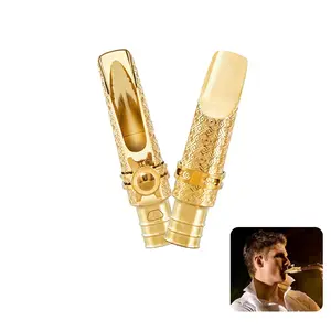 Gold Gilded Carved Tenor Saxophone Mouthpiece,  Metal Tenor Sax Mouthpiece, Smooth Airflow Dark Warm Rich Jazz Sound, Easy to Play for Beginners & Pros, Perfect for Concert Jazz Marching Band drums Complete Nickel Plated Trumpet Set   Professional bari