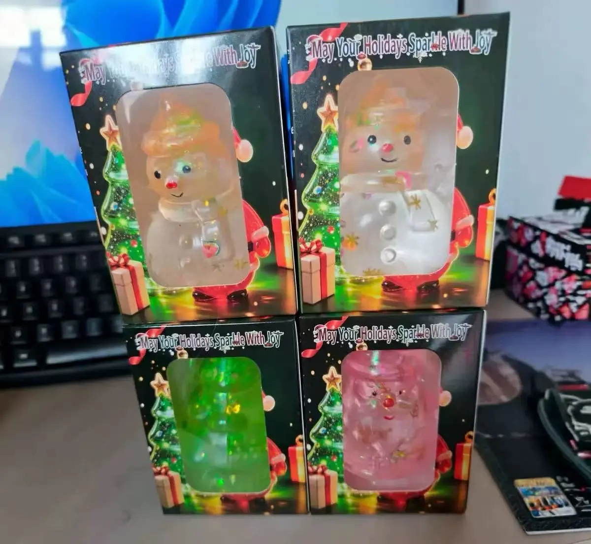 SquishMallow Christmas Snowman Squishy Toy Glitter Transparent Maltose Fidget Squeeze Toy Kids Xmas Gift