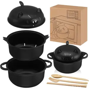 Ramen Noodle Bowl Microwavable 43oz Pig Ramen Cooker with Strainer Lid Handle Spoon Fork Chopsticks for Home Dorm College Office Use Kitchenware 1300ml Thanksgiving tableware Value Pack,Mother's Day Gifts tiktokshopspringglowup