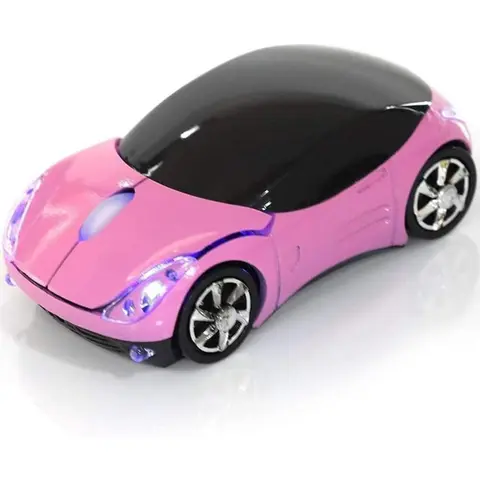 Pink Cute Wireless Car Mouse - 2.4G Office Cordless Mouse with USB Receiver, Compact Stylish Power-Saving Optical Gaming Accessories with LED Lights, Girly Tech Gadget for PC Accessories (Win XP/Vista/7/ME/2000, Mac OS Compatible)