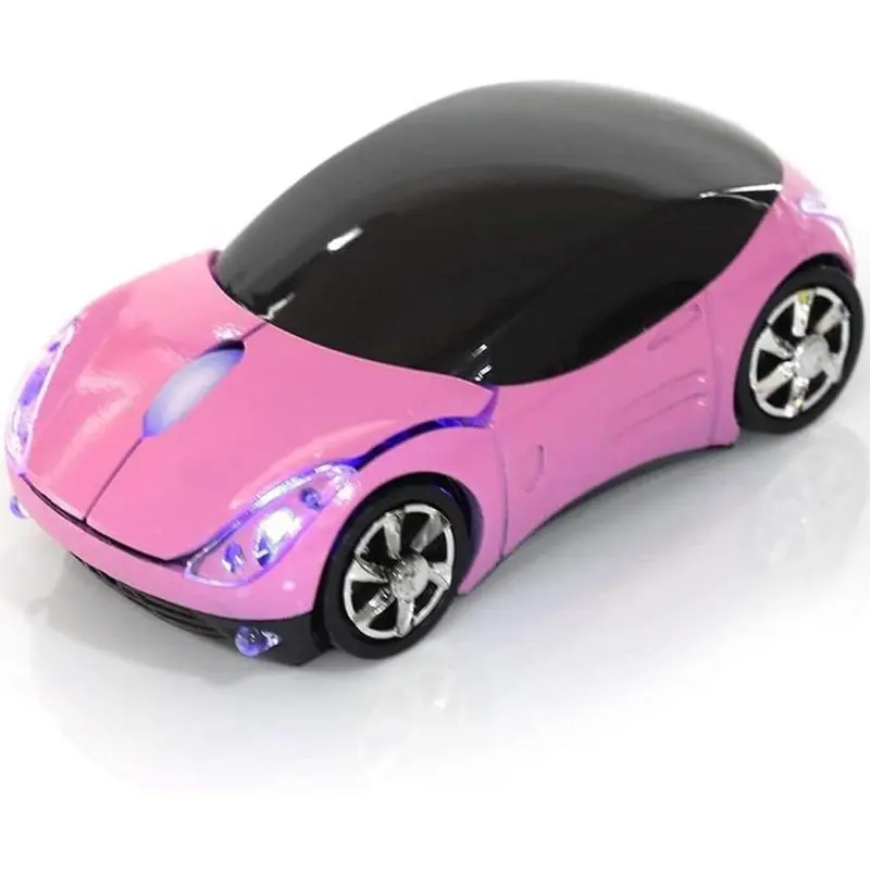 Pink Cute Wireless Car Mouse - 2.4G Office Cordless Mouse with USB Receiver, Compact Stylish Power-Saving Optical Gaming Accessories with LED Lights, Girly Tech Gadget for PC Accessories (Win XP/Vista/7/ME/2000, Mac OS Compatible)