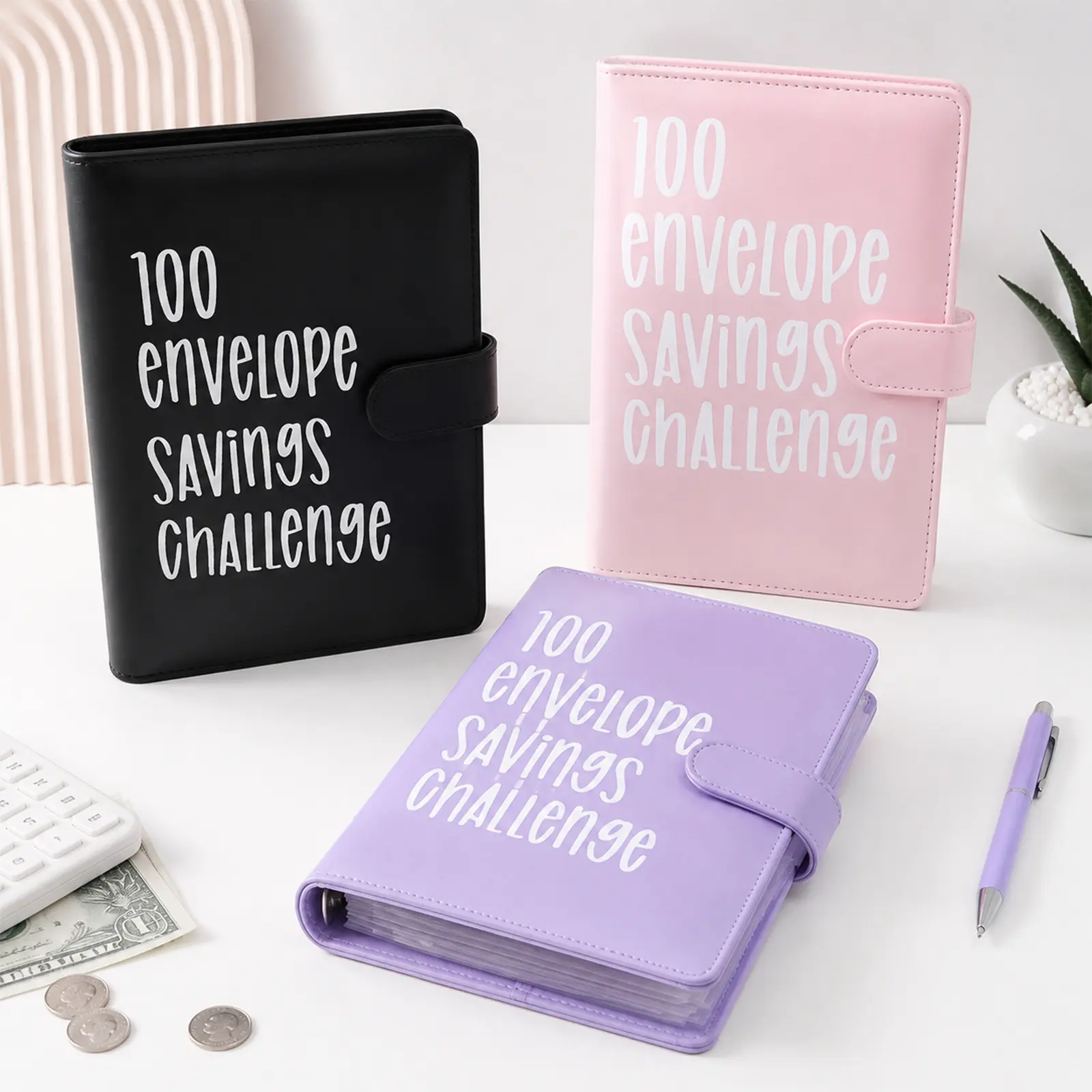 Kitchen Utensils Money Saving Challenge Binder, Numbered Cash Envelopes,  Pink Budget Money Saver Book