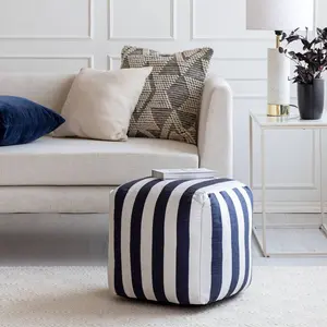 Anji Mountain Cape May Indoor/Outdoor Pouf Navy/Ivory: Square Ottoman, Fair Trade, Polypropylene Fill