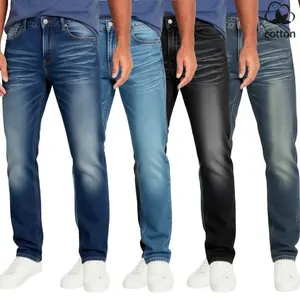 Men's Flex Stretch Slim Straight Jeans Classic Denim Menswear, High Cotton Blend 4-Pack Comfort Fit 5-Pocket Casual Work Pants, Everyday Wear Straight Leg Denim Jeans for Men