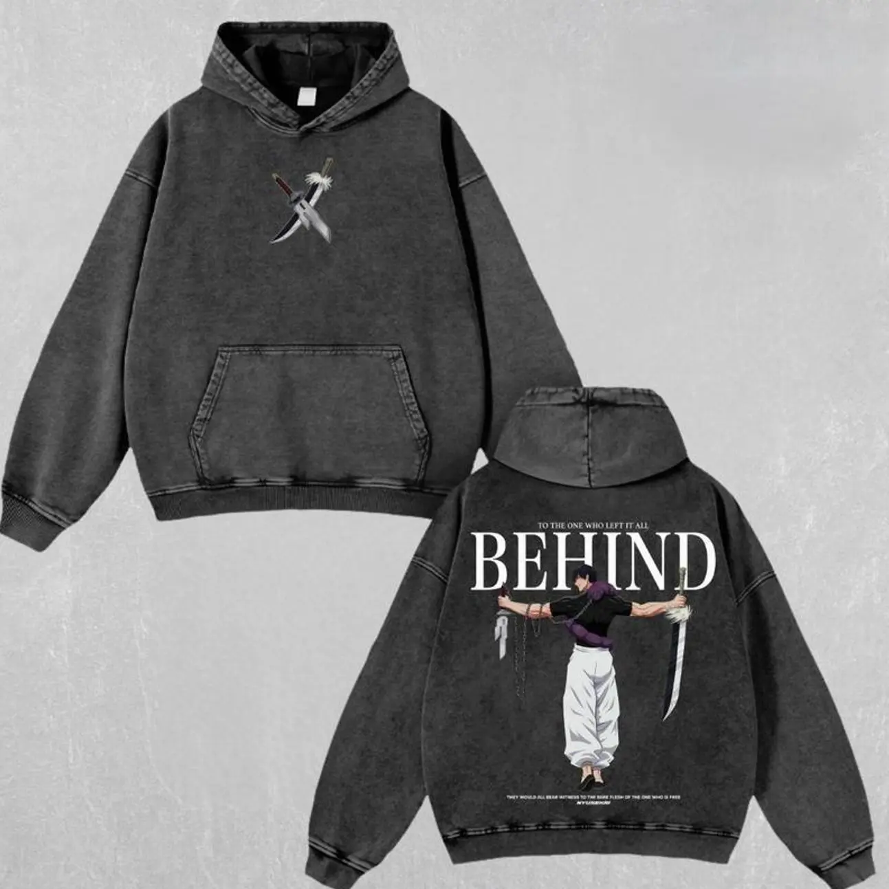 Retro Heavy Limited Toji X The One Who Left It All Behind - Jujutsu Kaisen Anime Double Printed Vintage Oversized Washed Hoodie & T-shirt Unisex Heavyweight Cotton Anime Manga Graphics Tee, Gift For Anime Fan, Anime Lover Menswear Streetwear PQL