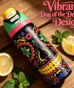 owala 32oz Drinkware Flask with Colorful Skull Design and Push Button Lid for Easy Access Portable Tumbler Mug Bottled Water Bottles for On-the-Go Use tiktokshopspringglowup